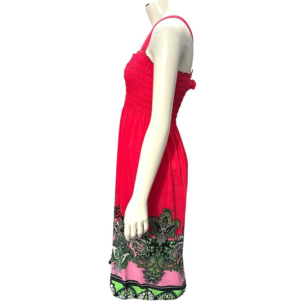 Ace Fashion Boho Paisley Bright Pink Print Sundress Sleeveless Smocked Size XXL - Picture 3 of 13